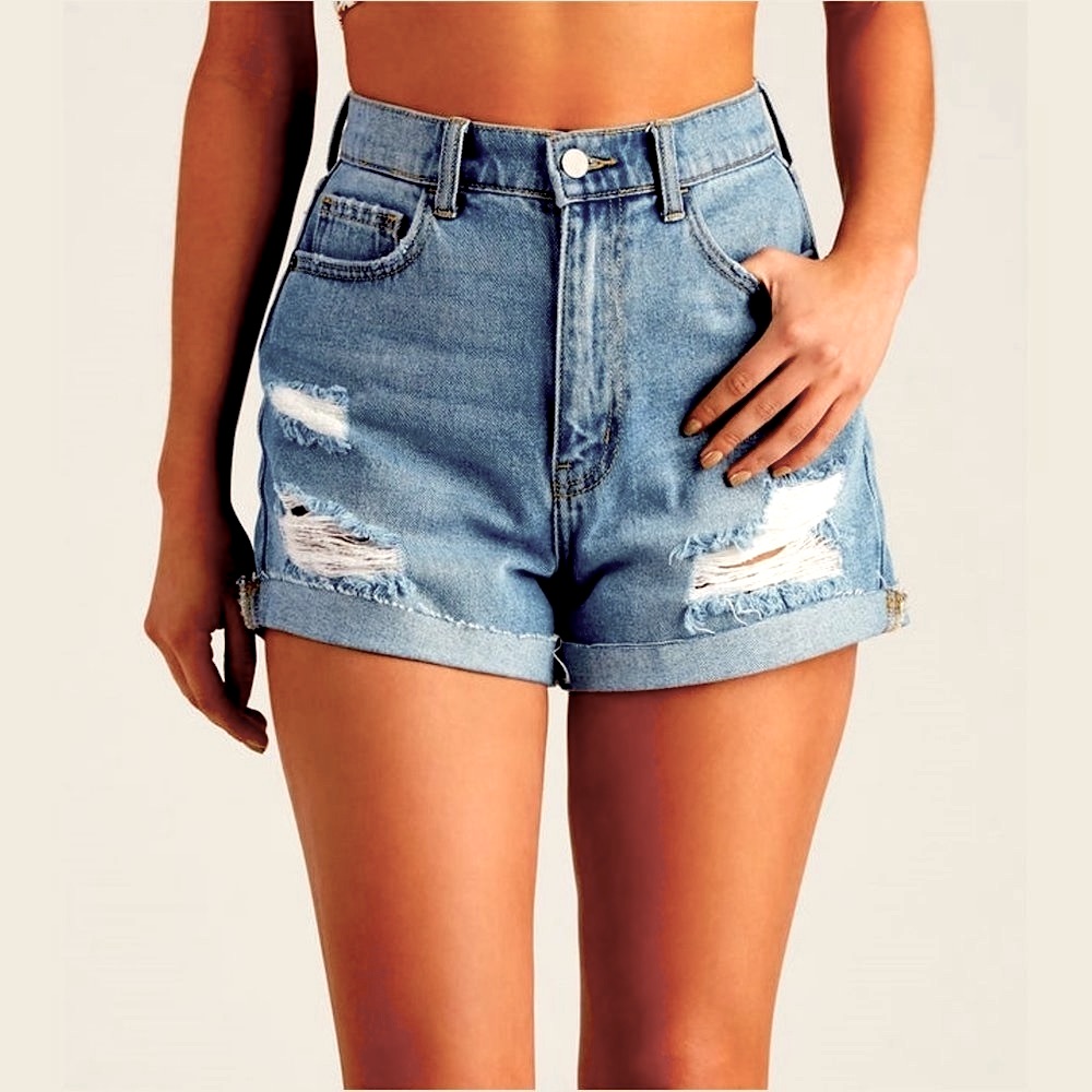 H&M Divided Distressed High Rise Mom Jean Short